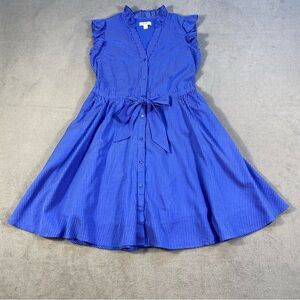 On 34th Women’s Blue Striped Flutter Sleeves Button Up Fit & Flare Dress,size XS